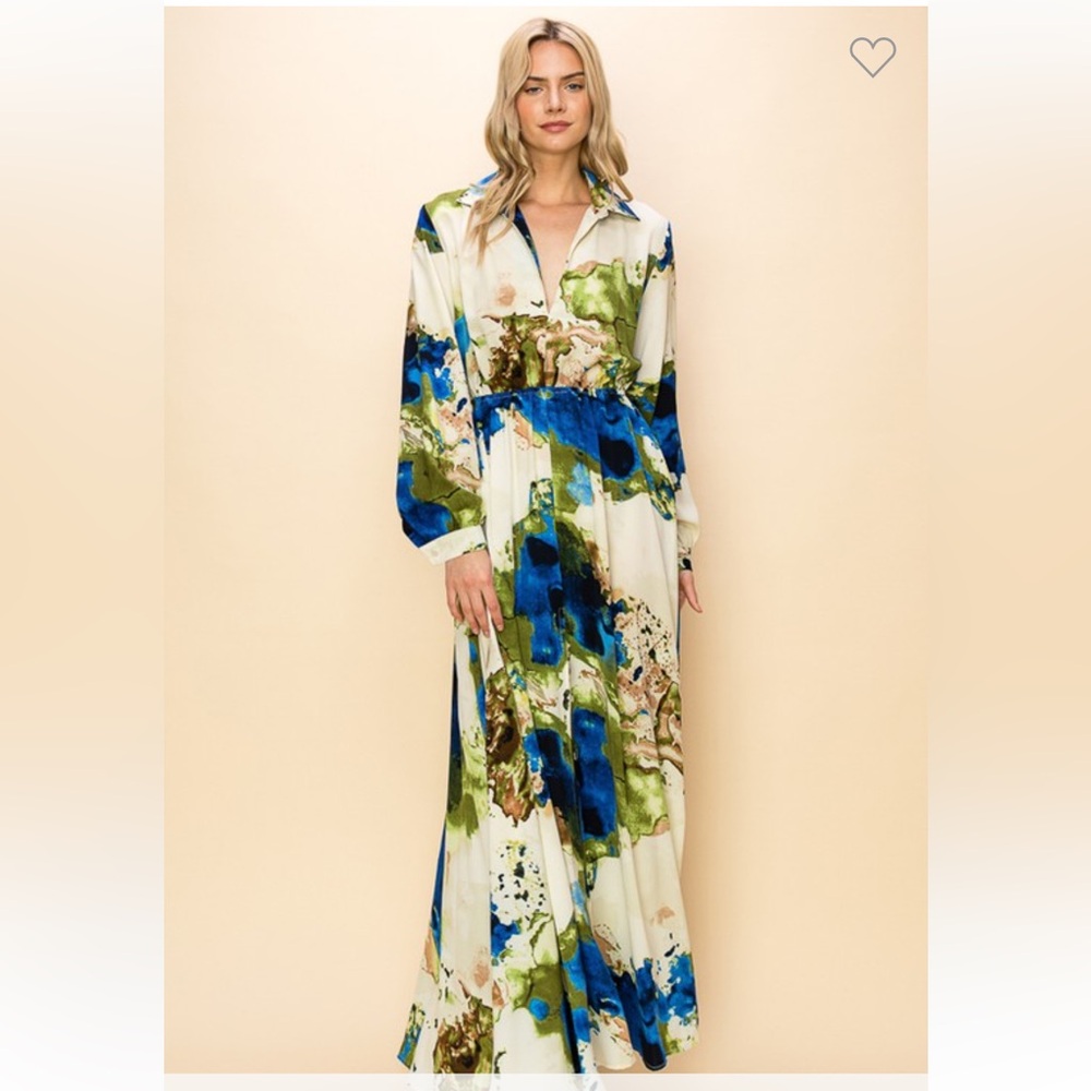 Elegant Blue and Green Maxi Dress preloved - Picture 6 of 9